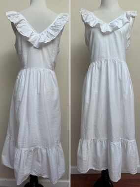 Vineyard Vines Ruffle Strap Textured Midi Dress White Size Small Pockets